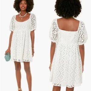 Tuckernuck White Eyelet Abigail Small Puff Sleeve Babydoll Dress